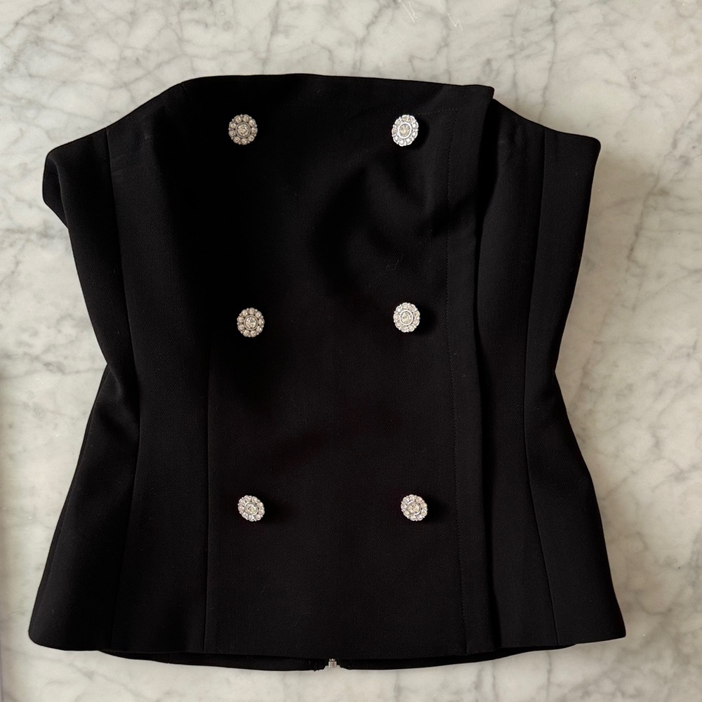 L'AGENCE Black Strapless Blouse with Silver Accents